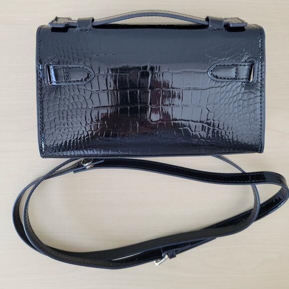 PWWAN small Elegant Black Crocodile-Embossed Handbag - Picture 2 of 4